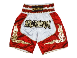 Personalized Boxing Shorts : KNBXCUST-2043-White-Red